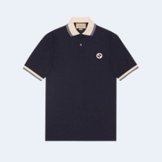 구찌 인터로킹 G 코튼 폴로 셔츠 네이비