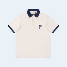 구찌 라이트닝 볼트 자수 폴로 셔츠 화이트