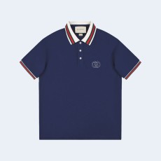 구찌 GG 우븐 슬리브 폴로 셔츠 네이비