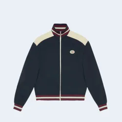 구찌 코튼 저지 집업 재킷 네이비 블루 화이트