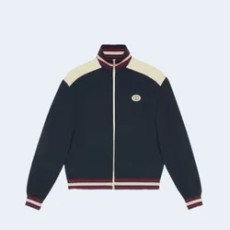 구찌 코튼 저지 집업 재킷 네이비 블루 화이트