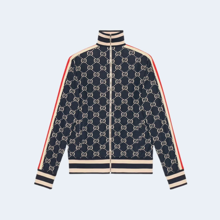 구찌 GG 자카드 코튼 자켓 블루 아이보리