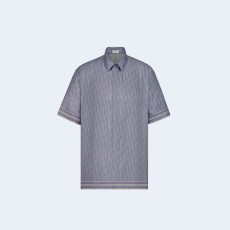 디올 오블리크 블루 실크 트윌 셔츠