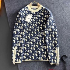 디올 오블리크 울 코튼 자카드 스웨터 블루