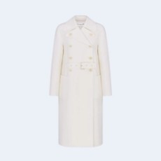 디올 울 캐시미어 벨트 화이트 코트