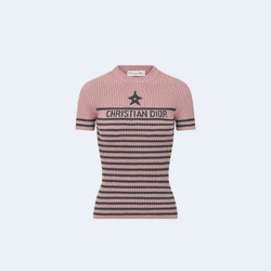 디올 디오리비에라 반소매 핑크 스웨터