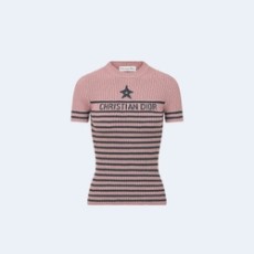 디올 디오리비에라 반소매 핑크 스웨터