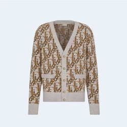 디올 오블리크 베이지 자카드 가디건