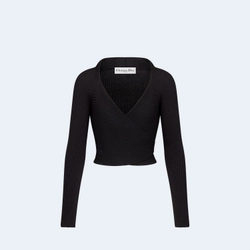 디올 랩-오버 블랙 울 니트 스웨터