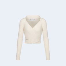 디올 랩-오버 화이트 울 니트 스웨터