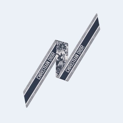 디올 아이보리 앤 네이비 블루 실크 트윌 미차 스카프