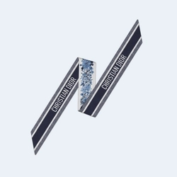 디올 아이보리 앤 블루 실크 트윌 미차 스카프