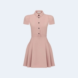 디올 플레어 벨트 울 실크 드레스