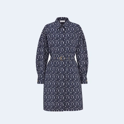 디올 네이비 블루 Miss Dior Allover 모티브 벨트 셔츠 드레스