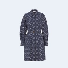 디올 네이비 블루 Miss Dior Allover 모티브 벨트 셔츠 드레스