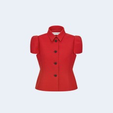 디올 피티드 반소매 울 실크 레드 자켓