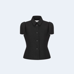 디올 피티드 반소매 울 실크 블랙 자켓