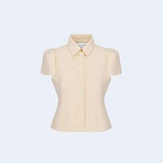 디올 피티드 반소매 울 실크 화이트 자켓