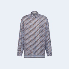 디올 오블리크 블루 실크 트윌 셔츠