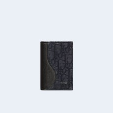디올 오블리크 새들 버티컬 2단 카드 지갑 블랙