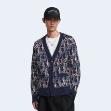 디올 오블리크 가디건 블루 울 자카드