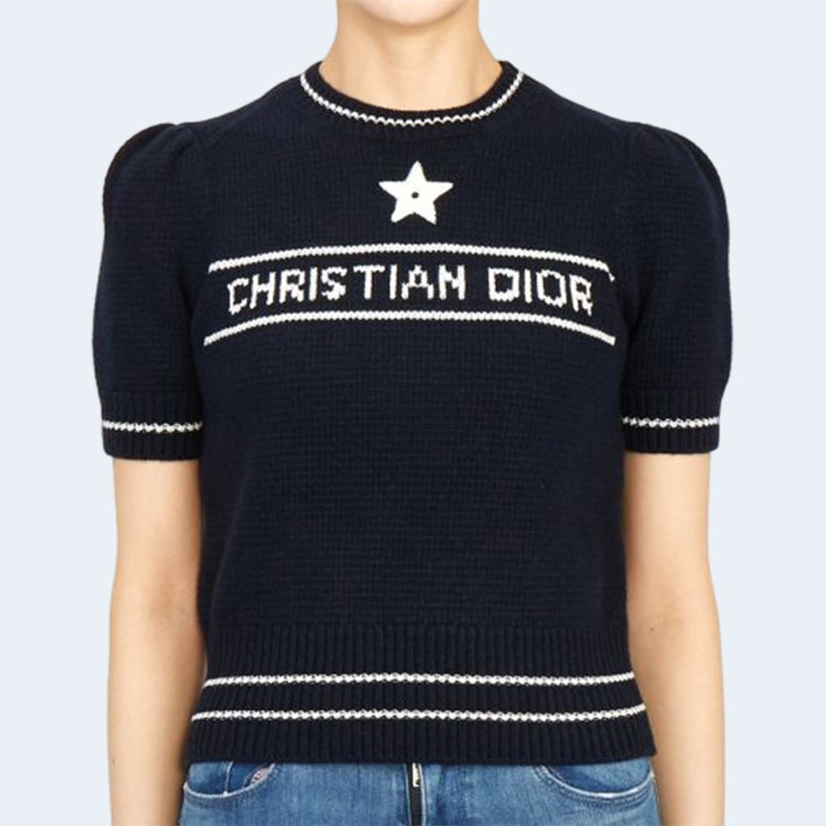 디올 로고 퍼프 울 캐시미어 반팔 스웨터