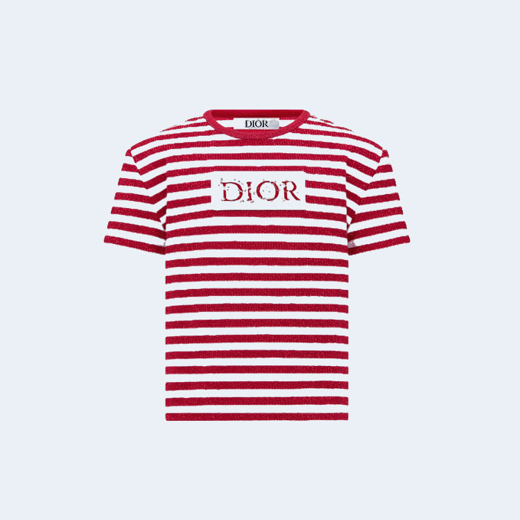 디올 레드 스트라이프 코튼 저지 티셔츠