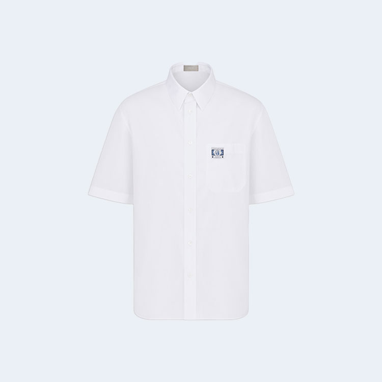 디올 코튼 포플린 참 반소매 셔츠 화이트