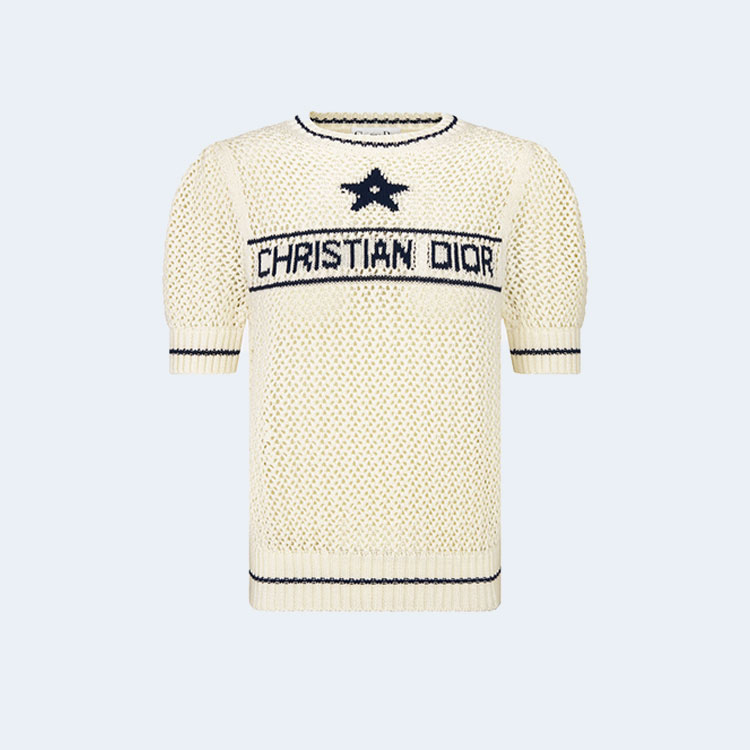 디올 로고 퍼프 울 캐시미어 스웨터 아이보리