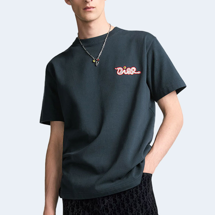 디올 AND KAWS 캐주얼 핏 티셔츠 블루