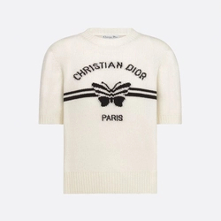 디올 로고 화이트 울 반팔 니트