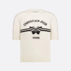 디올 로고 화이트 울 반팔 니트