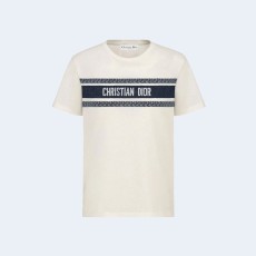 디올 에센셜 코튼 저지 티셔츠 화이트 네이비 블루