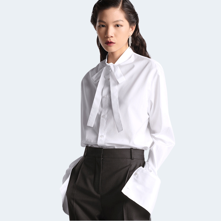 디올 화이트 코튼 포플린 애스콧 블라우스