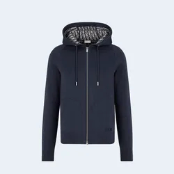 디올 네이비 블루 코튼 캐시미어 니트 후드 트랙 재킷