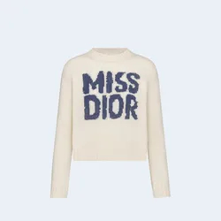디올 블루 Miss Dior Graffiti 모티브 에크루 캐시미어 실크 니트