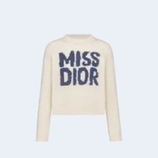 디올 블루 Miss Dior Graffiti 모티브 에크루 캐시미어 실크 니트