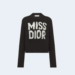 디올 화이트 Miss Dior Graffiti 모티브 블랙 캐시미어 실크 니트