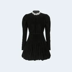 디올 블랙 테크니컬 벨벳 쇼트 플레어 드레스