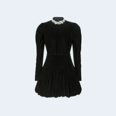 디올 블랙 테크니컬 벨벳 쇼트 플레어 드레스