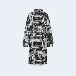 디올 블랙 & 화이트 Monsieur Dior Patchwork 모티브 코튼 실크 포플린 셔츠 드레스