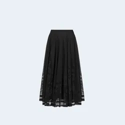 디올 블랙 Dior Chardons 코튼 블렌드 레이스 플레어 미디 스커트