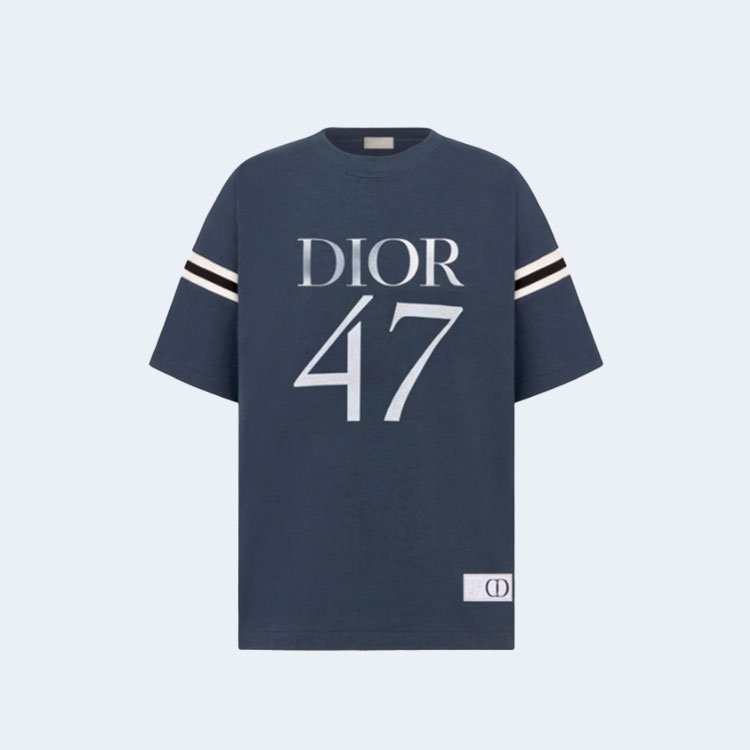 디올 슬러브 코튼 저지 티셔츠 네이비