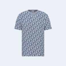 디올 오블리크 테리 코튼 저지 캐주얼 핏 티셔츠 블루