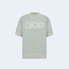 디올 이탈릭 티셔츠 블루 코튼 브렌드 티셔츠 그린