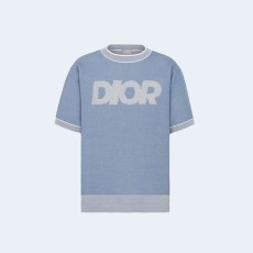 디올 이탈릭 티셔츠 블루 코튼 브렌드 티셔츠 블루
