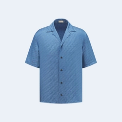 디올 오블리크 블루 실크 코튼 자카드 반소매 셔츠