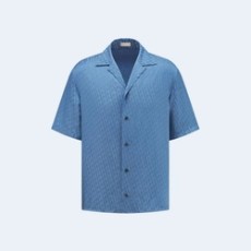 디올 오블리크 블루 실크 코튼 자카드 반소매 셔츠
