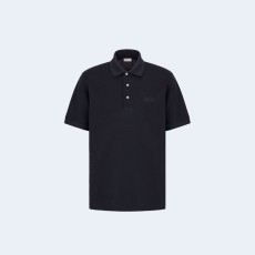 디올 아이콘 실크 피케 폴로 셔츠 네이비