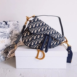 디올 오블리크 클래식 네이비 미듐 새들백